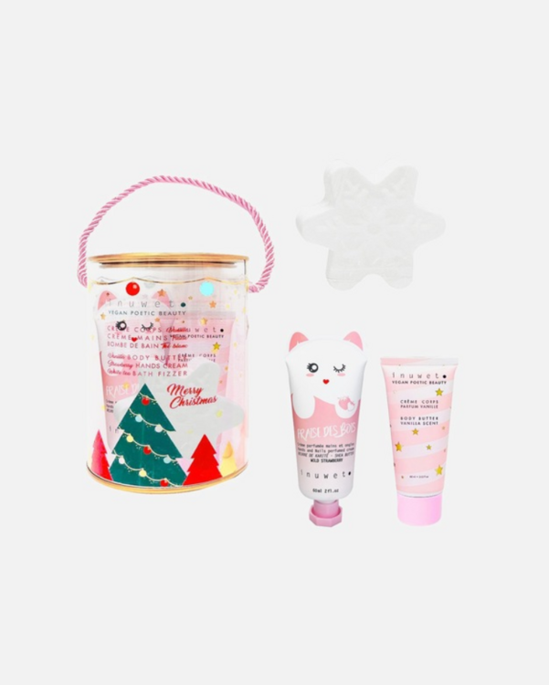 INUWET | Boite Joyeux Noël - Bombe de bain, crème pour le corps, crème à mains - Vanille