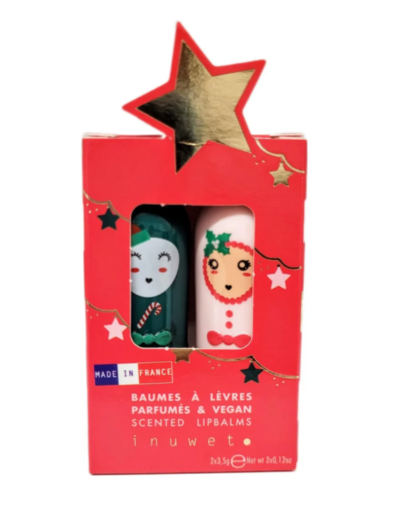 INUWET | Duo baumes à lèvres de Noël - Cerise & Sucre d'orge