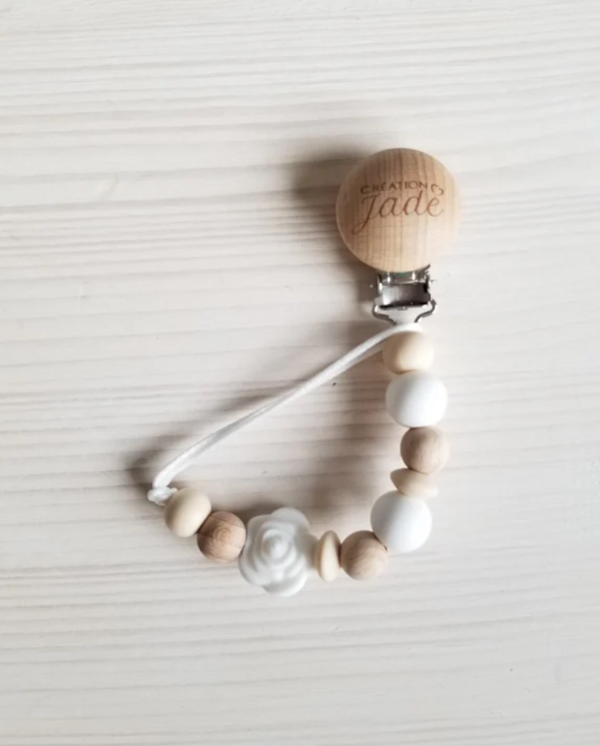 CRÉATION JADE | Attache-Suce en Bois - Florale crème