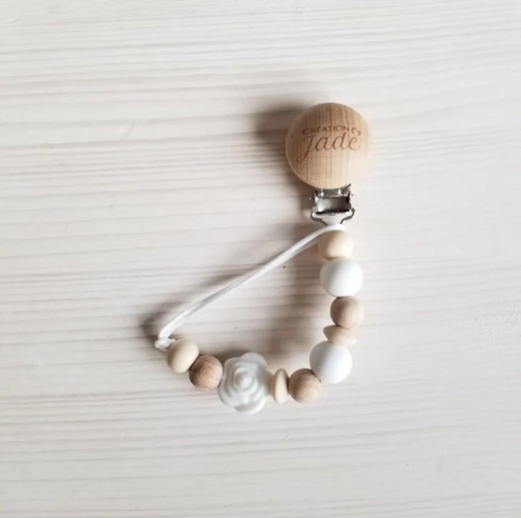 CRÉATION JADE | Attache-Suce en Bois - Florale crème