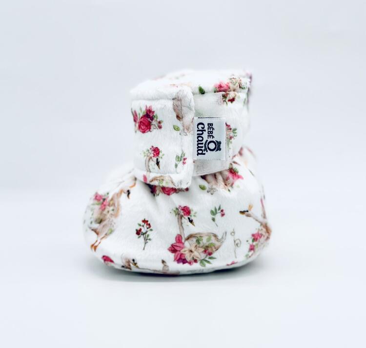 BEBE Ô CHAUD | Pantoufles à Velcro - Cygne en fleur (3-6 mois)