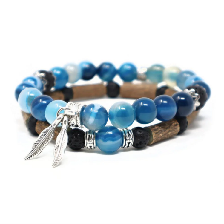 PUR NOISETIER | Duo de Bracelets 6" - Agathe bleue