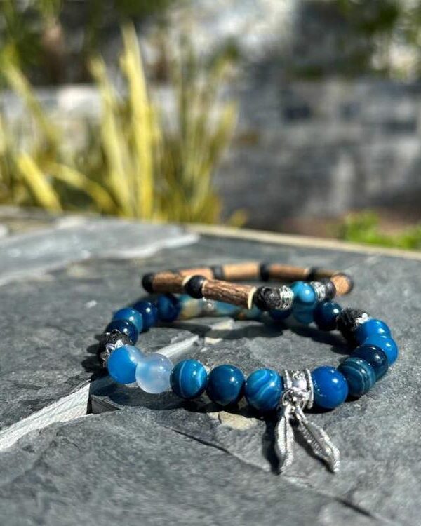 PUR NOISETIER | Duo de bracelets 8" - Agathe bleue