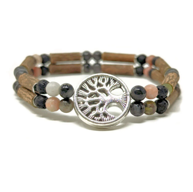 PUR NOISETIER | Duo de Bracelets Diffuseur 6" - Labradorite, jaspe sésame et pierres de lave