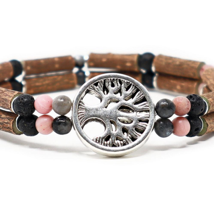 PUR NOISETIER | Duo de Bracelets Diffuseur 6" - Labradorite, jaspe sésame et pierres de lave