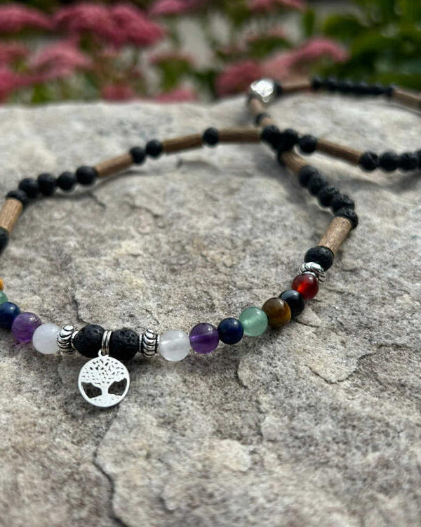 PUR NOISETIER | Collier Diffuseur 24" - 7 pierres chakras