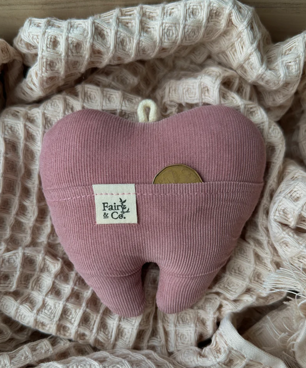 FAIRY & CO | Coussin avec Pochette "Ma Dent" - Sorbet velours