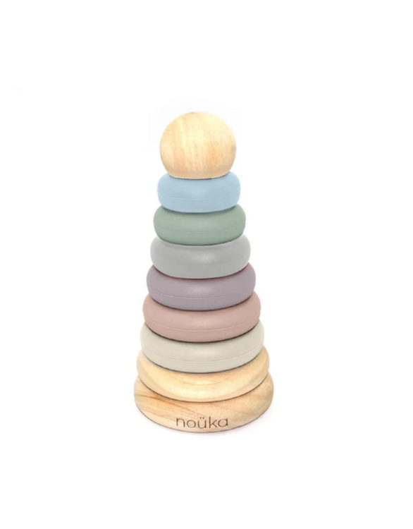 NOÜKA | Tour de sable empilable en bois et silicone - pastel