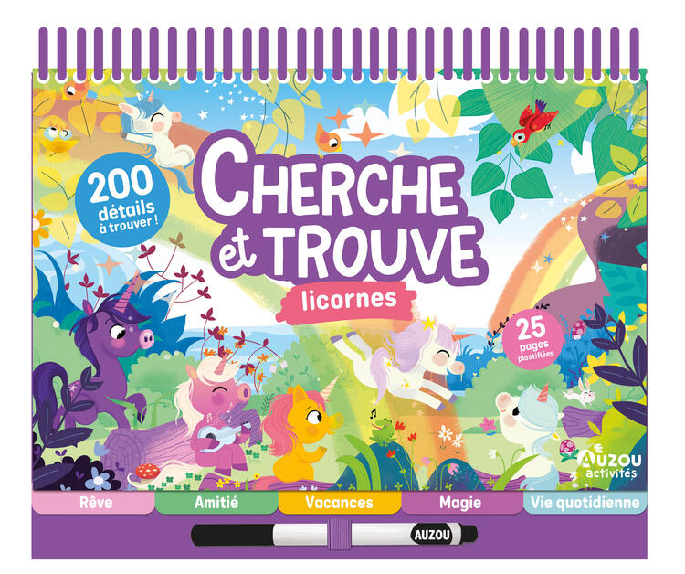 AUZOU | Cherche et Trouve avec Crayon Effaçable - Licornes
