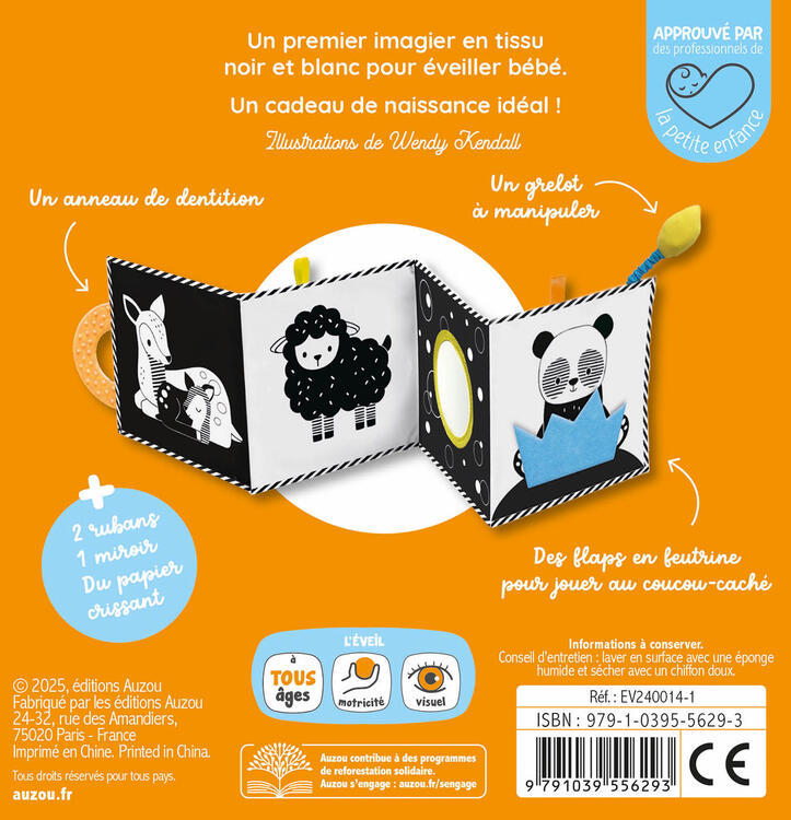 AUZOU | Mon Tout Premier Livre Tissus - En noir et blanc!
