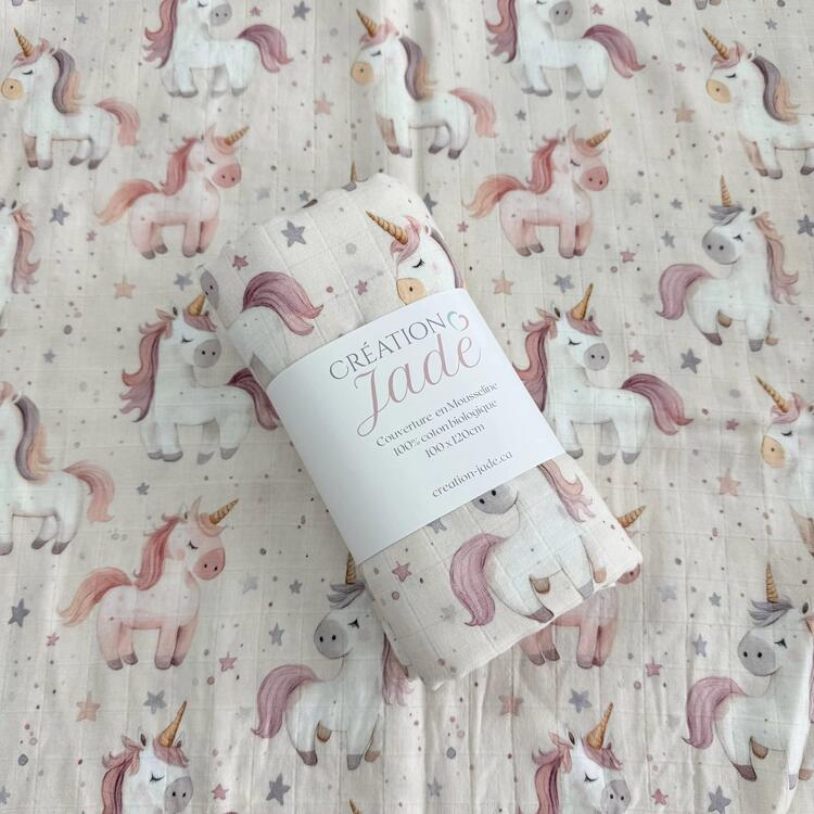 CRÉATION JADE | Mousseline de Bambou & Coton - Lily la licorne rêveuse