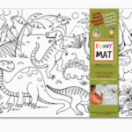 FUNNY MAT | Tapis à Colorier de Table en Format Compact - Dinos et paresseux avec 6 marqueurs - Paquet de 2