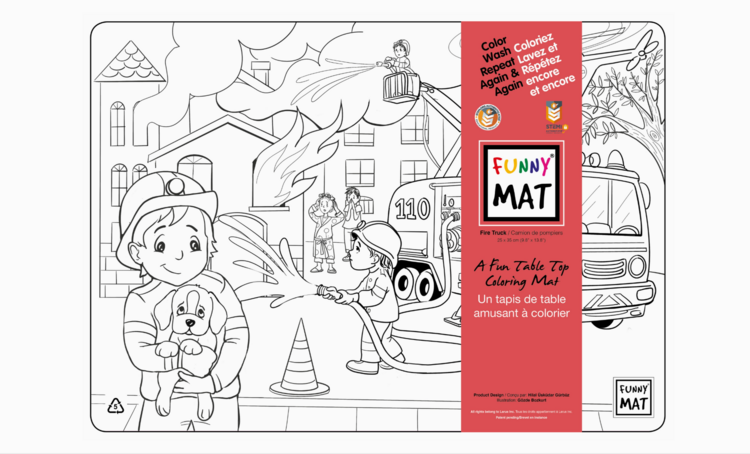 FUNNY MAT | Tapis à Colorier de Table en Format Compact - Camion de pompiers