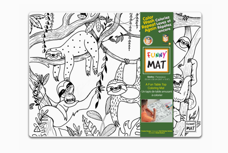 FUNNY MAT |Tapis à Colorier de Table Format Compact - Paresseux