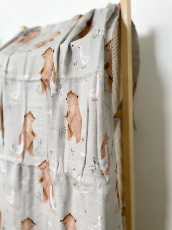 CRÉATION JADE | Mousseline de Bambou & Coton - Ours et oies *Imparfait*