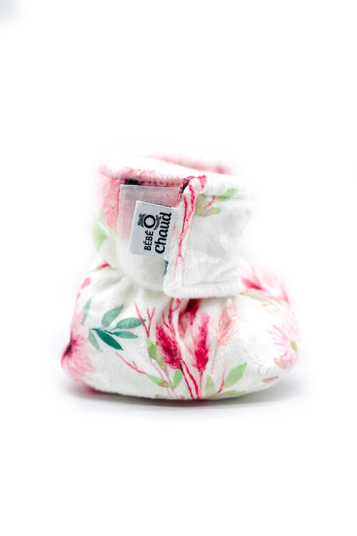 BEBE Ô CHAUD | Pantoufles à Velcro - Floral rose (9-18 mois)