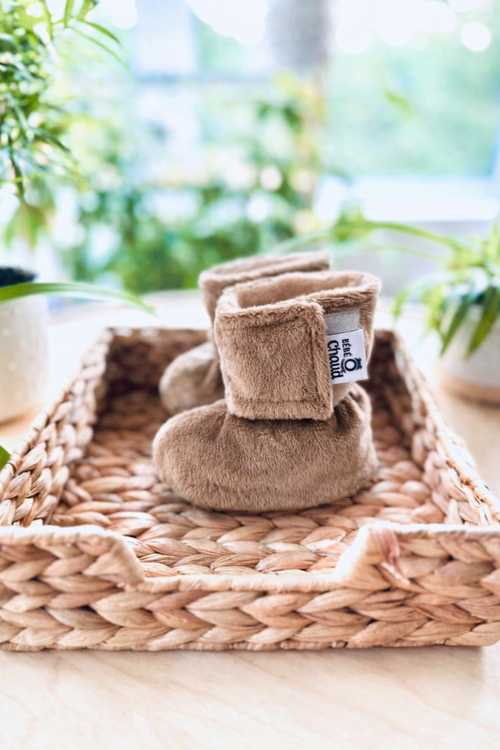 Bébé Ô chaud | Pantoufles à velcro - Taupe sans relief (6-9 mois)
