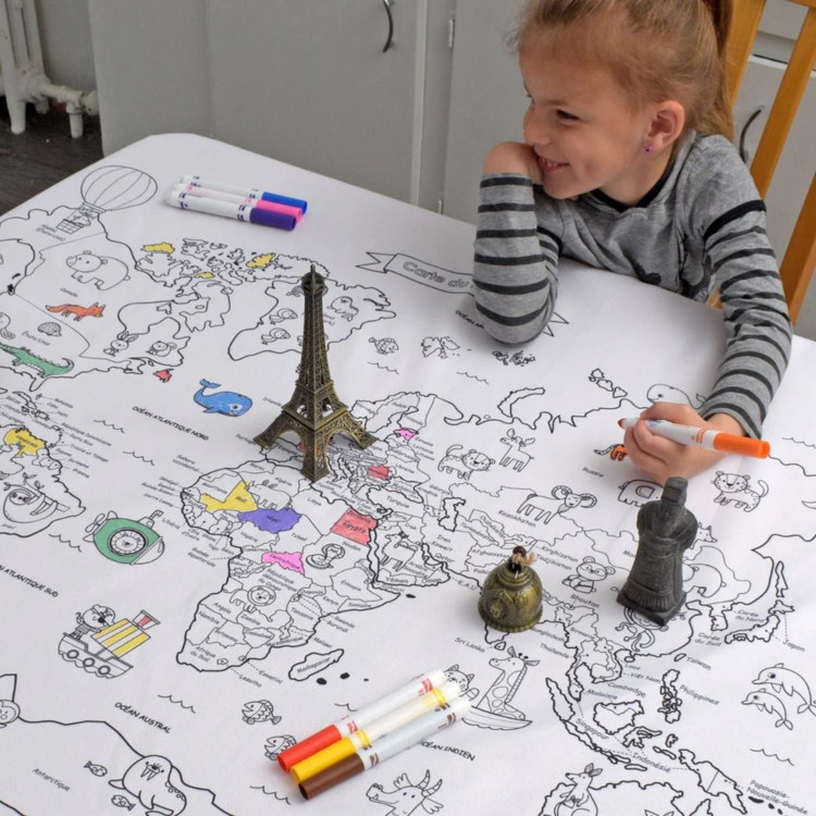 BIMOO | Nappe à Colorier - Carte du monde - 45x45