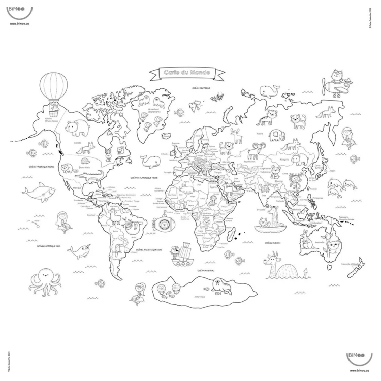 BIMOO | Nappe à Colorier - Carte du monde - 45x45