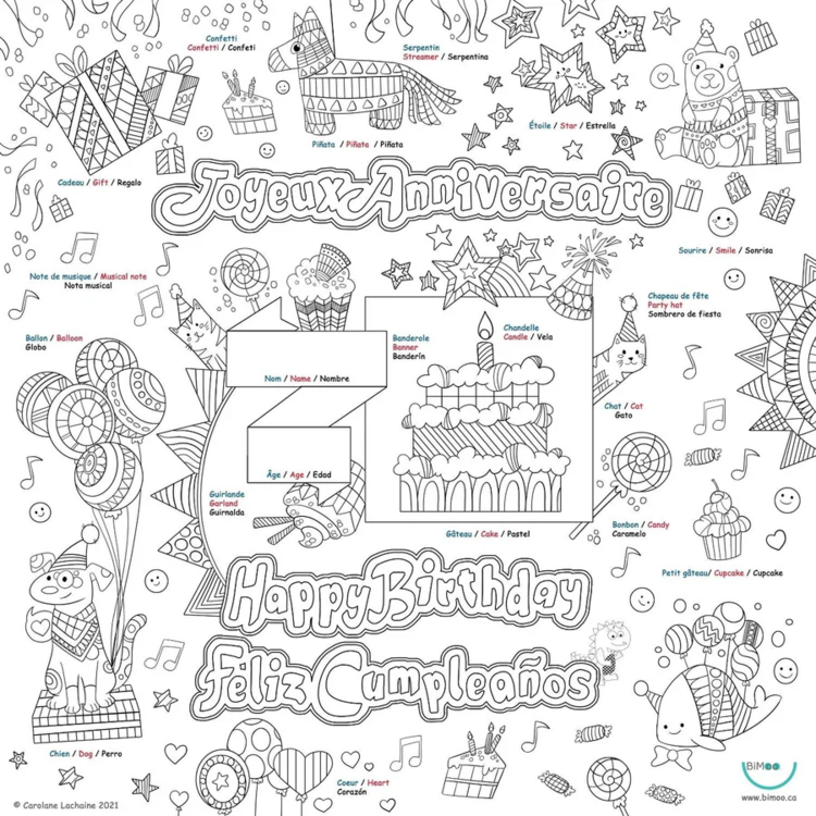 BIMOO | Nappe à Colorier - Anniversaire - 45x45