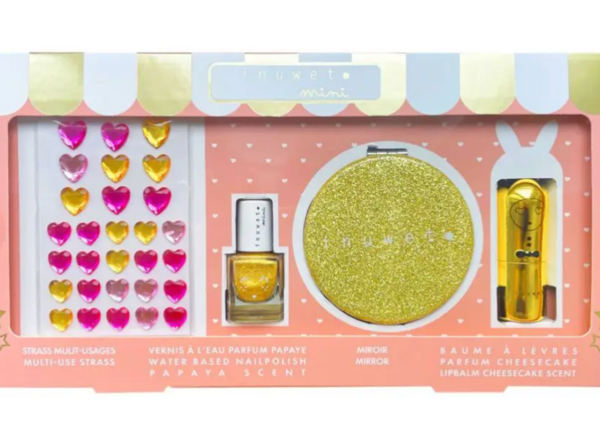 INUWET | Coffret Vernis, Miroir et Baume à Lèvres - Doré