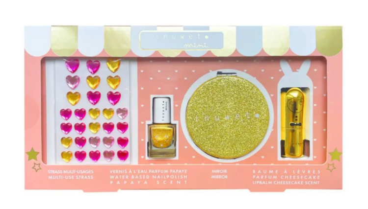 INUWET | Coffret Vernis, Miroir et Baume à Lèvres - Doré