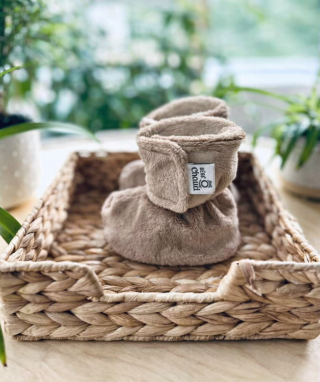 BEBE Ô CHAUD | Pantoufles à Velcro - Taupe sans relief (3-6 mois)