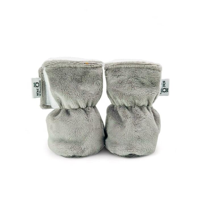 BEBE Ô CHAUD | Pantoufles à Velcro - Gris sans relief (6-9 mois)