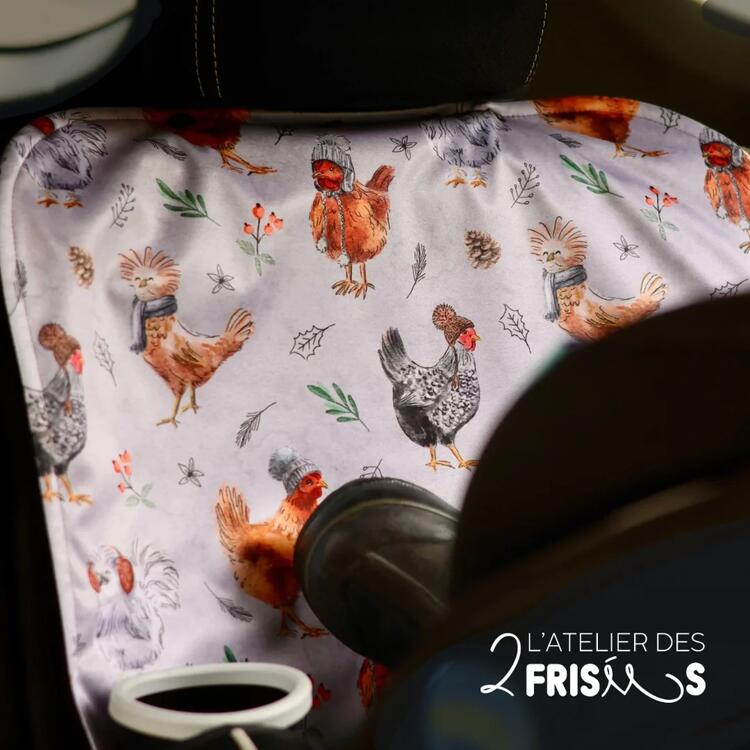 L'ATELIER DES 2 FRISÉES | Protège Siège de Voiture - Petites poules frileuses
