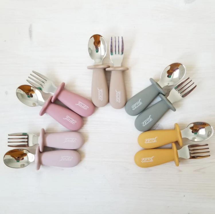 CRÉATION JADE | Ustensiles d'Apprentissage en Inox et Silicone - Rose