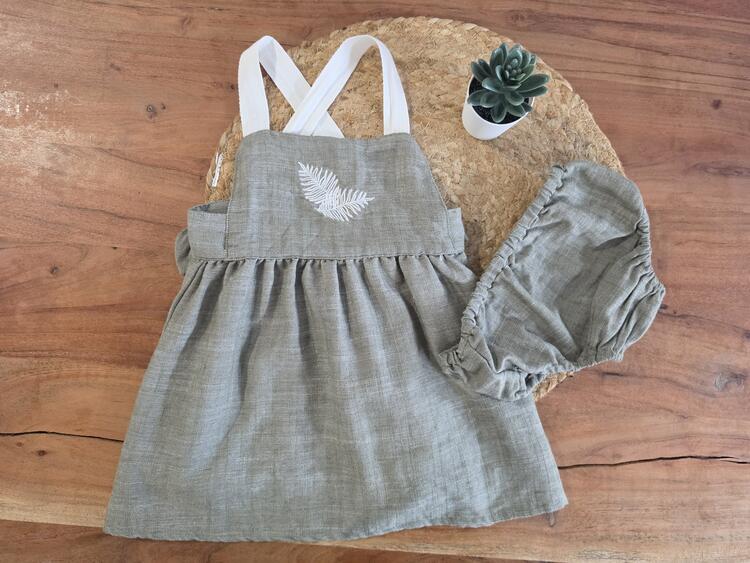 DADATI | Robe et Culotte en Lin - Vert (18 mois)