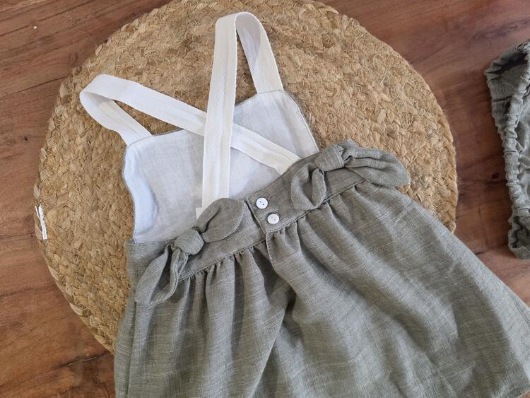 DADATI | Robe et Culotte en Lin - Vert (18 mois)