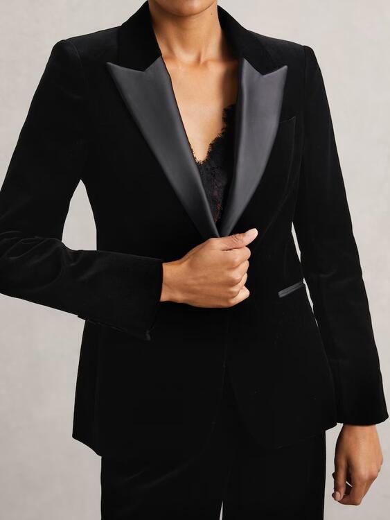REISS | Blazer en velours à simple boutonnage noir (gr 4- XS)