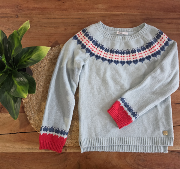 DEUX PAR DEUX | Tricot à Manches Longues - Bleu clair et rouge (7 ans)