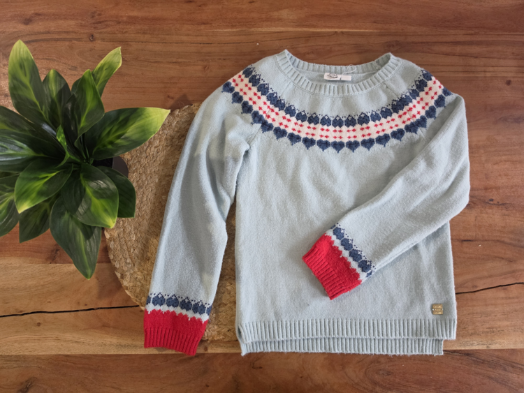 DEUX PAR DEUX | Tricot à Manches Longues - Bleu clair et rouge (7 ans)