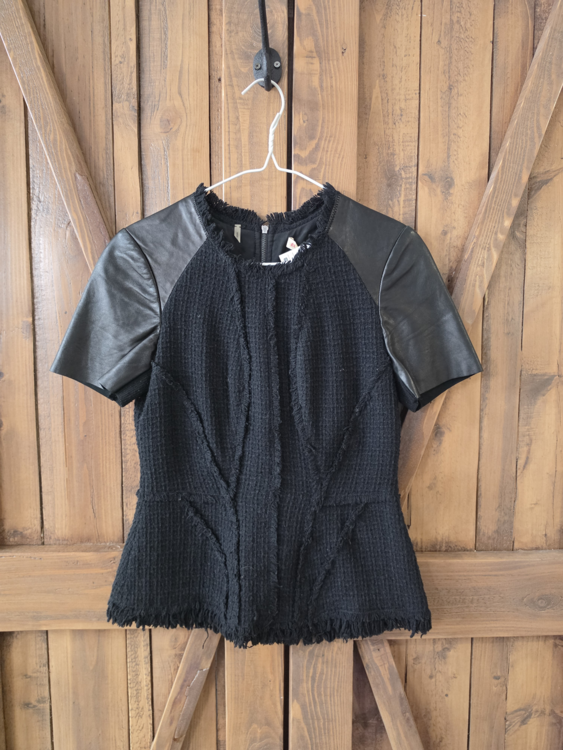 REBECCA TAYLOR | HAut en tweed et en cuir noir (Xsmall)