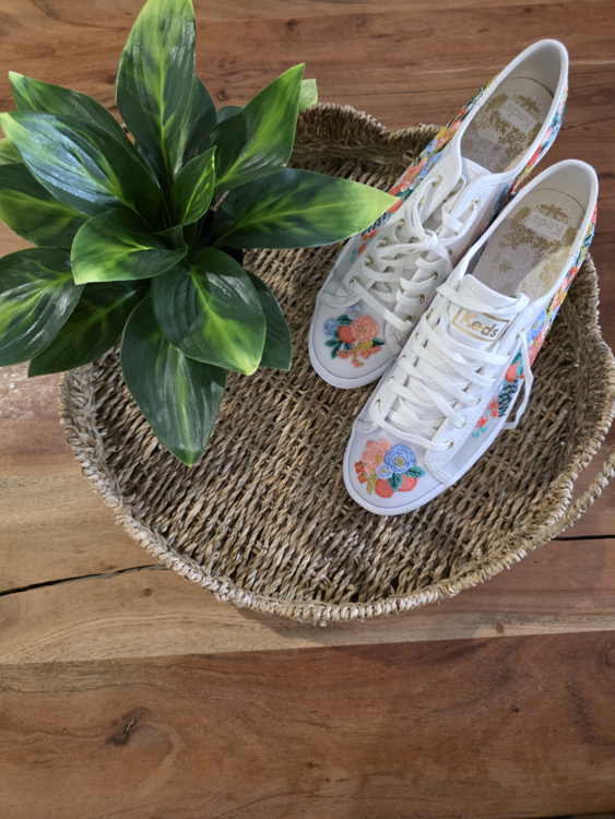 KEDS x RIFLE PAPER CO | Soulier à Plateforme avec Broderies Florales - Blanc (gr.8,5) *Neuf